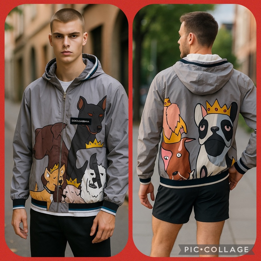 RARE DOLCE & GABBANA K-WAY DOGS REVERSIBLE NYLON JACKET SZ 3XL